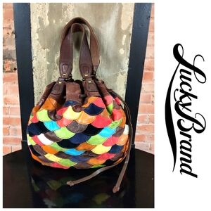 Lucky Brand | Y2K Large Colorful Leather Patchwork Bucket Bag